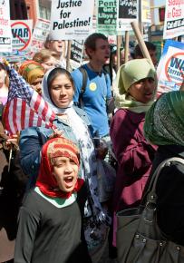 The April 9 antiwar protest in New York brought together antiwar groups with large contingents of Muslims