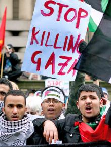 Solidarity activists march for an end to Israel's devastation of Gaza