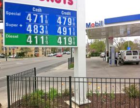 A Mobil station in Chicago where average gas prices at the pump have been highest in the country