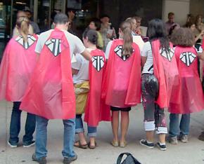 Students, teachers and parents join a flashmob protest outside a New York City screening of Waiting for "Superman"