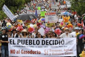 Tens of thousands of people gathered on May Day to protest plans for the natural gas pipeline in Puerto Rico