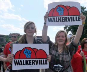 Walkerville residents rally against the passage of Gov. Scott Walker's budget