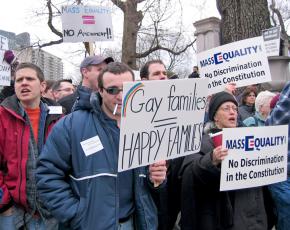 LGBT rights activists rally for marriage equality in Massachusetts in March 2004