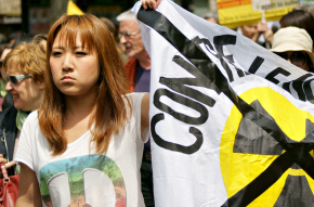 Protesters at an international day of action against nuclear power on June 11