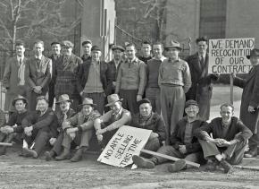 Autoworkers during the 1945-46 strike against General Motors at the 36th Street plant in Wyoming, Mich.