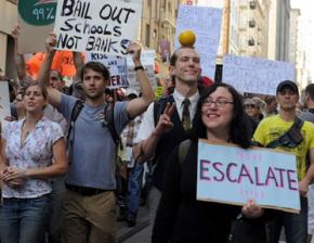Participants in Occupy San Francisco march during the global day of action