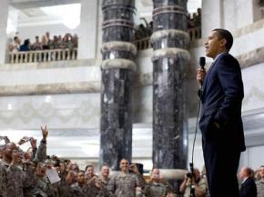 President Obama speaking to U.S. troops