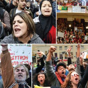 The year of revolt: clockwise from top right, Egypt, Wisconsin, Occupy Wall Street and Greece
