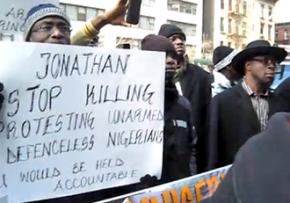 New York City demonstrators protest in solidarity with the uprising in Nigeria
