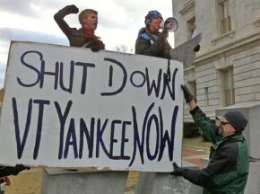 Protesters rally in Burlington against the Vermont Yankee nuclear reactor