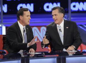 Republican presidential contenders Rick Santorum and Mitt Romney