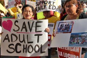 Activists rally in support of adult education on February 14