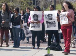 Students rally at University of Wisconsin in Madison to demand justice for Trayvon Martin and Bo Morrison