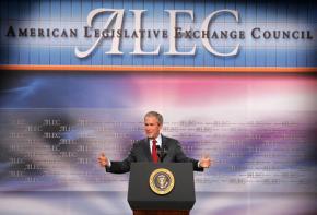 George W. Bush speaks to a meeting of the American Legislative Exchange Council