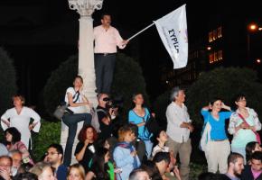 SYRIZA supporters celebrate on election night in Athens