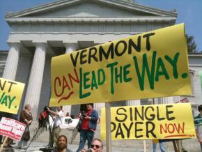 Vermonters rally in support of health care legislation outside the state Capitol building