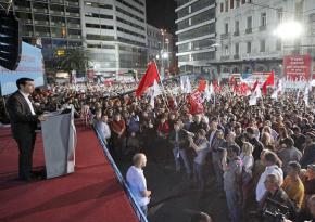 A mass rally for SYRIZA in Athens addressed by leading figure Alexis Tsipras