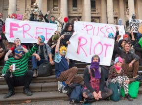 Activists in Melbourne, Australia, gather to show their support for members of Pussy Riot
