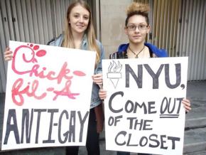 NYU students protest the anti-gay restaurant chain