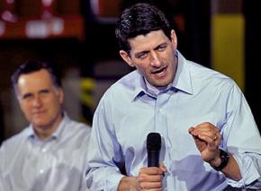 Paul Ryan speaks as Mitt Romney looks on