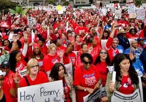 Teachers and their supporters moved from the picket lines to downtown mass rallies