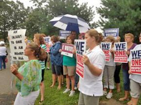 School unions rallying during the one-day strike in North Kingstown