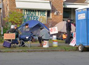 Protesters camped in front of Alicia Jackson's home