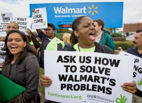 Wal-Mart workers protest outside corporate headquarters in Bentonville, Ark.