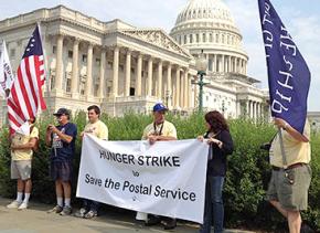 Postal workers held a hunger strike in front of Congress in July