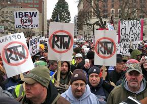 Workers in Michigan flocked to the capitol to protest the sneak-attack passage of Right to Work for Less legislation