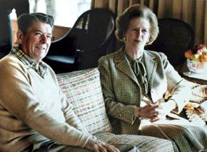 British Prime Minister Margaret Thatcher visits with Ronald Reagan in 1984