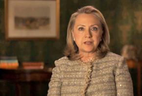 Hillary Clinton appears in a video to declare her support for equal marriage rights