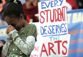 Demonstrating against Los Angeles school officials' plans to cut arts education