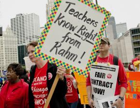 Striking Chicago teachers and their supporters rally against Emanuel's agenda for schools