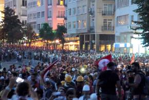 Democracy demonstrators fill Taksim Square at night