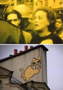 Stills from Chris Marker's A Grin Without a Cat, 1977 (top), and The Case of the Grinning Cat, 2004