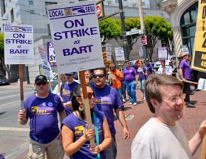 Bay Area Rapid Transit workers on the picket line during a one-day strike