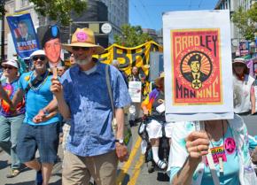 Marchers during San Francisco's Pride celebration called for Bradley Manning's release