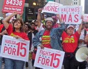 Striking workers march for a living wage and workers organization in Chicago