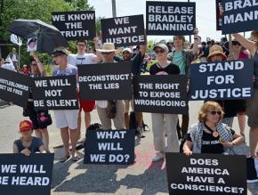 A protest for Chelsea Manning (then known as Bradley Manning) outside Fort Meade