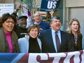 AFL-CIO President Richard Trumka marching alongside other labor leaders