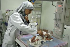 An infant receives treatment in a hospital in Falluja, Iraq