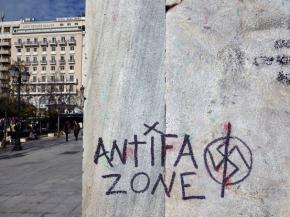 An anti-fascist tag in Syntagma Square in the center of Athens