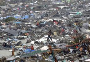 The demolished city of Tacloban following Typhoon Haiyan