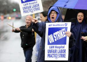 Nurses picket outside Lawrence and Memorial Hospital