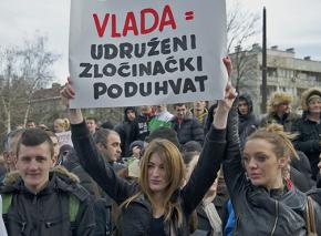 Protesters on the march in Sarajevo