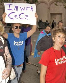 Participants in a Pride march in San Francisco show their support for CeCe McDonald