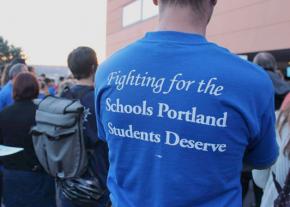 Portland teachers demonstrate during their campaign for a just contract