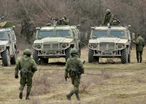 Russian troops on the ground during the takeover of Crimea in Ukraine