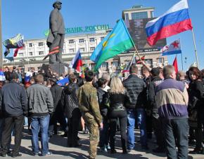 A pro-Russian demonstration in the eastern city of Donetsk